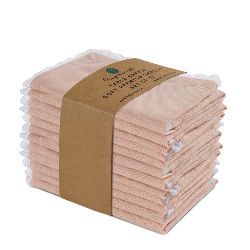 Fingercraft Dinning Cloth Cotton Cotton Blend 12 Pack Mitered Mitered with Lace Engant For Use Use Fackins تقلصت مسبقًا وامتصاصًا جيدًا (Pink 12in × 12 بوصة) - Image 4