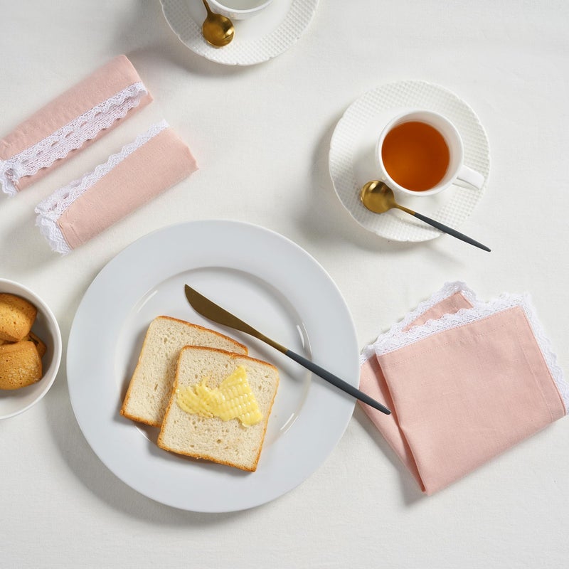 Fingercraft Dinning Cloth Cotton Cotton Blend 12 Pack Mitered Mitered with Lace Engant For Use Use Fackins تقلصت مسبقًا وامتصاصًا جيدًا (Pink 12in × 12 بوصة) - Image 2