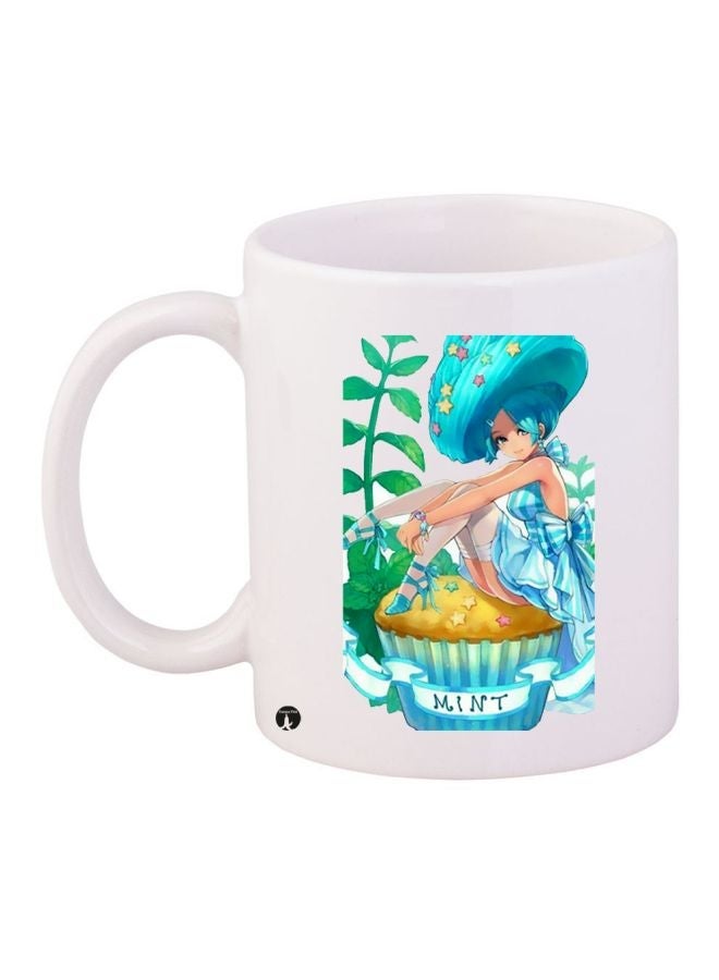 RYN Anime Girl Printed Coffee Mug White/Blue/Green 11ounce