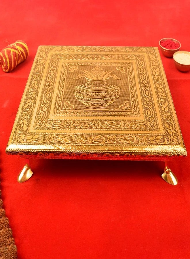 SATVIK STORE SATVIK 10x10 خشبي Kalash Chowki بتصميم Meenakari - ديكور Puja Chowki للماندر، ديكور احتفالي، طقوس الزفاف وهدايا الانتقال لمنزل جديد - Image 1