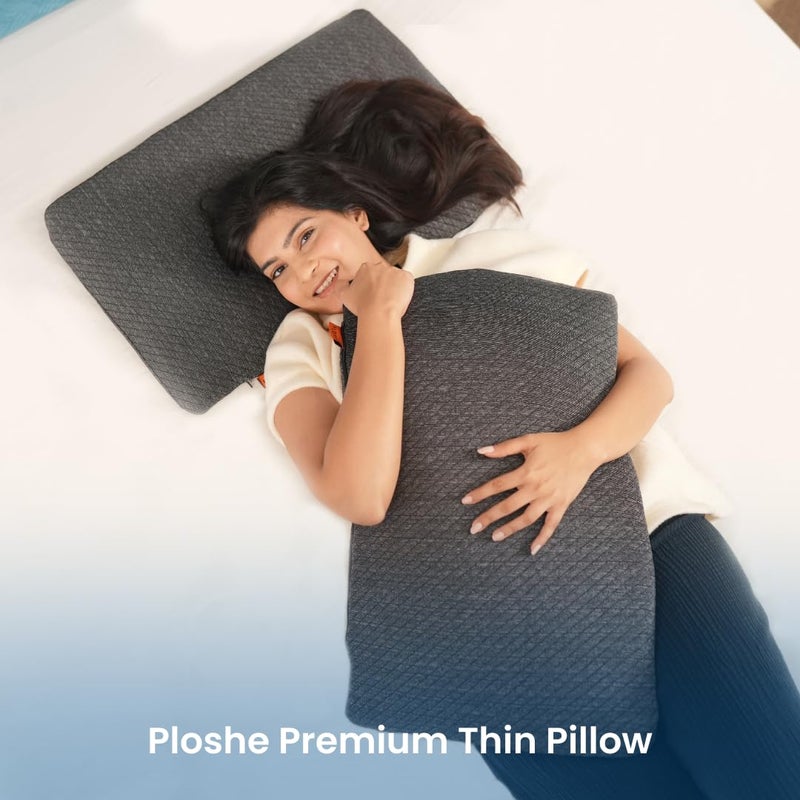 PLOSHE Ultra Thin Memory Foam Sleeping Pillow with Cover for Sleeping Orthopedic Cervical Bed Pillow for Neck Shoulder Pain Relief Grey 1575 x 25 x 25 inch - Image 3