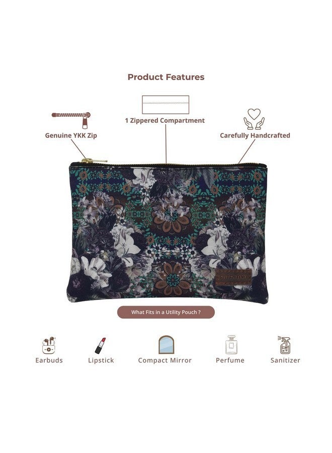 Fatfatiya Abstract Flower Handmade Multipurpose Utility Pouch with Zip Clouser for Women & Girls, Ideal for Daily Use & Travel, Easy to Storing Keys, Wallet, Makeup and Accessories (18x12x1 CM) - Image 4