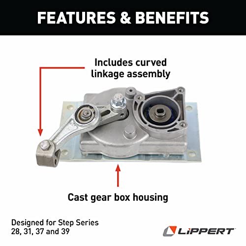 Kwikee Replacement Electric RV Step Gear Box Linkage Assembly with B for Step Series 28, 31, 37 and 39, Cast Housing, 8.25" x 3.36" x 4.25" - 1101426 - Image 2