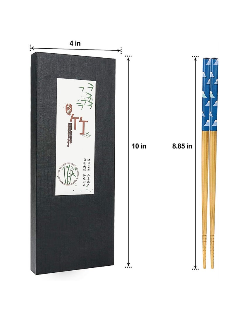SYOSI Natural Bamboo Chopsticks 5 Pairs Reusable Chopstick with Unique Print for Sushi Rice Noodles Chinese Tableware Washable for Dishwasher 8.85 Inches Length  - Image 2