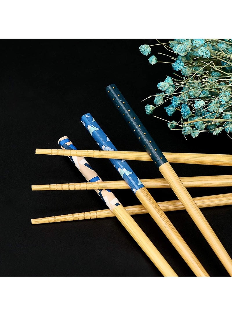 SYOSI Natural Bamboo Chopsticks 5 Pairs Reusable Chopstick with Unique Print for Sushi Rice Noodles Chinese Tableware Washable for Dishwasher 8.85 Inches Length  - Image 4