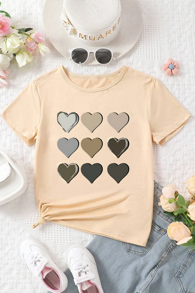 ONLYTRENDWEAR Childrens Heart Printed Cotton Tshirt 3-4 Years Old Beige