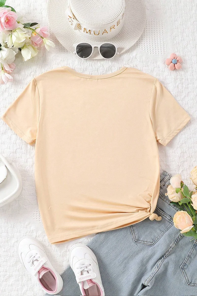 ONLYTRENDWEAR Childrens Heart Printed Cotton Tshirt 3-4 Years Old Beige