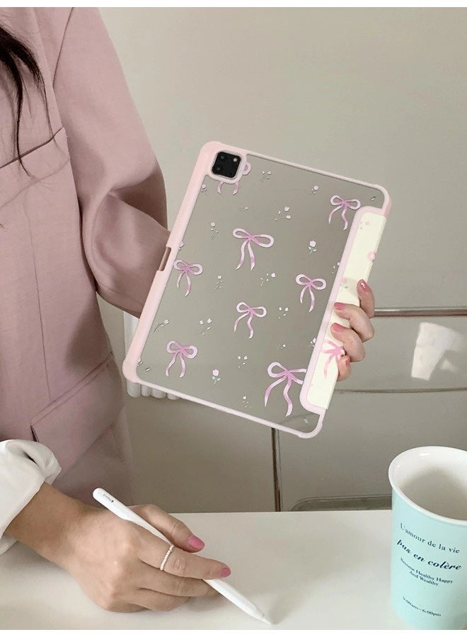 ShebSheb Adjustable Kickstand Mirror Leather Hard Folio Case for iPad Pro 4th/3rd/2nd/1st 11 Inch Cream White Color Pink Bow Ribbon Beautiful Floral Cute Chic Adorable Lovely Girls Kids  - Image 5