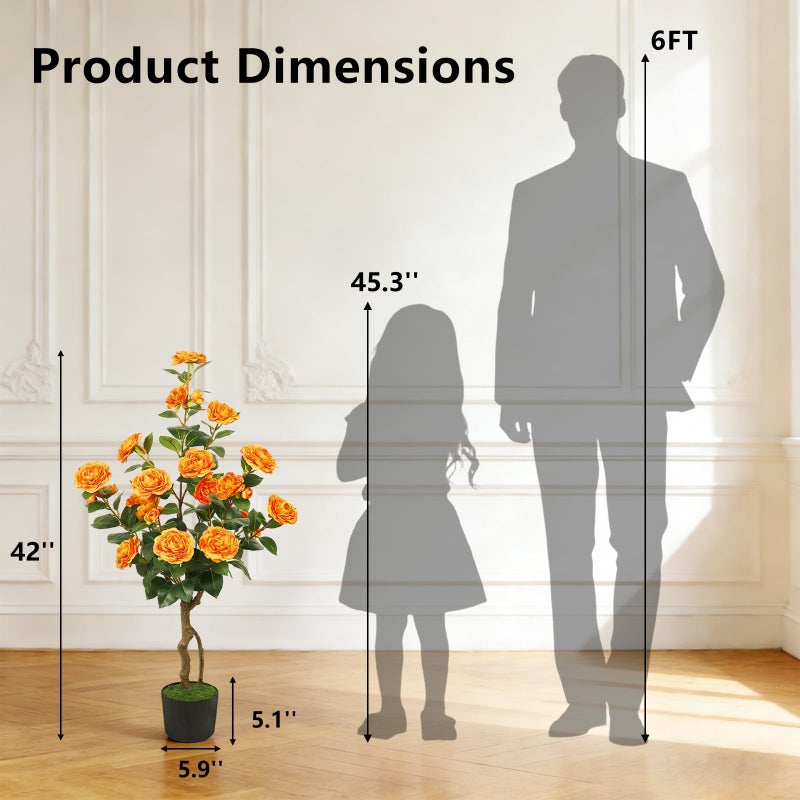 KAMIER Artificial Camellia Tree 2 Pack, 42'' Faux Camellia Plant in Pot with 24 Blooming Flowers, Fake Greenery Potted Plant for Indoor Outdoor Home Floor Office Porch Decor (White) - Image 4