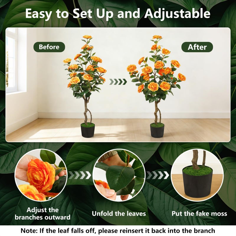 KAMIER Artificial Camellia Tree 2 Pack, 42'' Faux Camellia Plant in Pot with 24 Blooming Flowers, Fake Greenery Potted Plant for Indoor Outdoor Home Floor Office Porch Decor (White) - Image 3