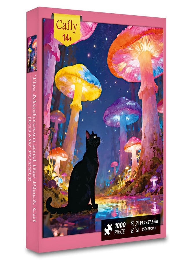 Cafly Family Jigsaw Puzzles for Adults 1000 Pieces, Challenging Fun Puzzles Stunning Art Wall Decor, Gift for Adult Puzzle Lovers, Poster Included, The Mushroom and The Black Cat C0829 - Image 1