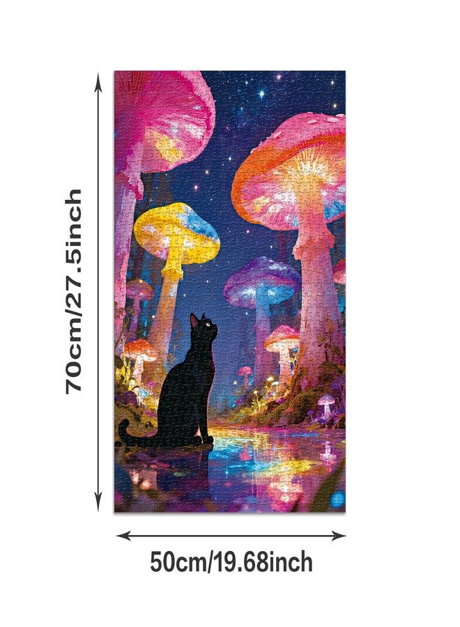 Cafly Family Jigsaw Puzzles for Adults 1000 Pieces, Challenging Fun Puzzles Stunning Art Wall Decor, Gift for Adult Puzzle Lovers, Poster Included, The Mushroom and The Black Cat C0829 - Image 3