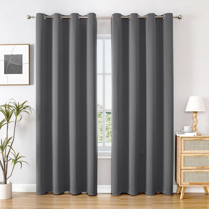 ChrisDowa Blackout Curtains 80 inches Long for Bedroom - 2 Panels Set Grommet Thermal Insulated Room Darkening Curtains for Living Room (Grey  52 x 80 Inch) - Image 5