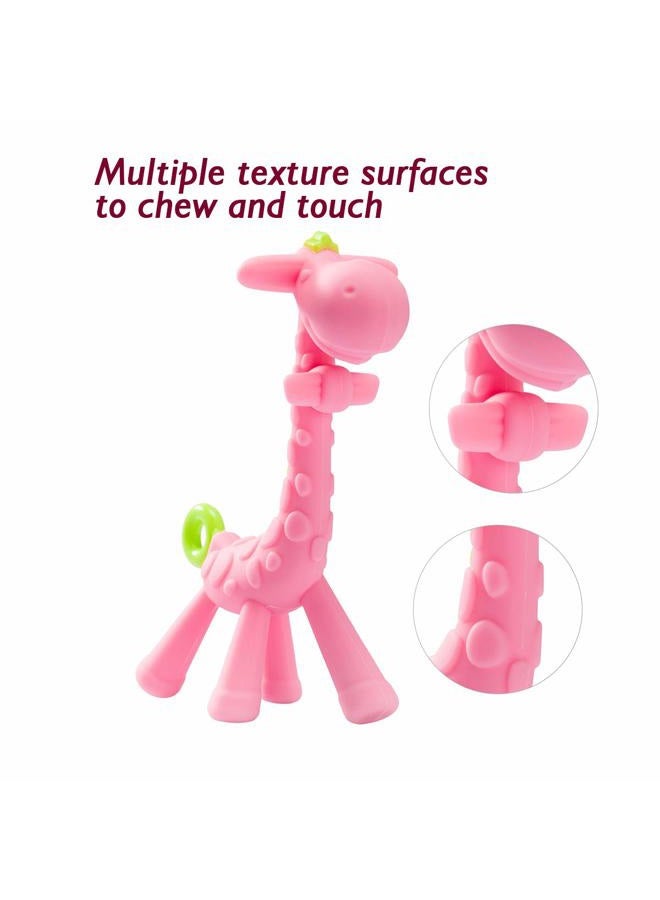 SHARE&CARE BPA Free Silicone Giraffe Baby Teether Toy with Storage Case, for 3 Months Above Infant Sore Gums Pain Relief and Baby Shower, Baby Teething Toys (Pink) - Image 4