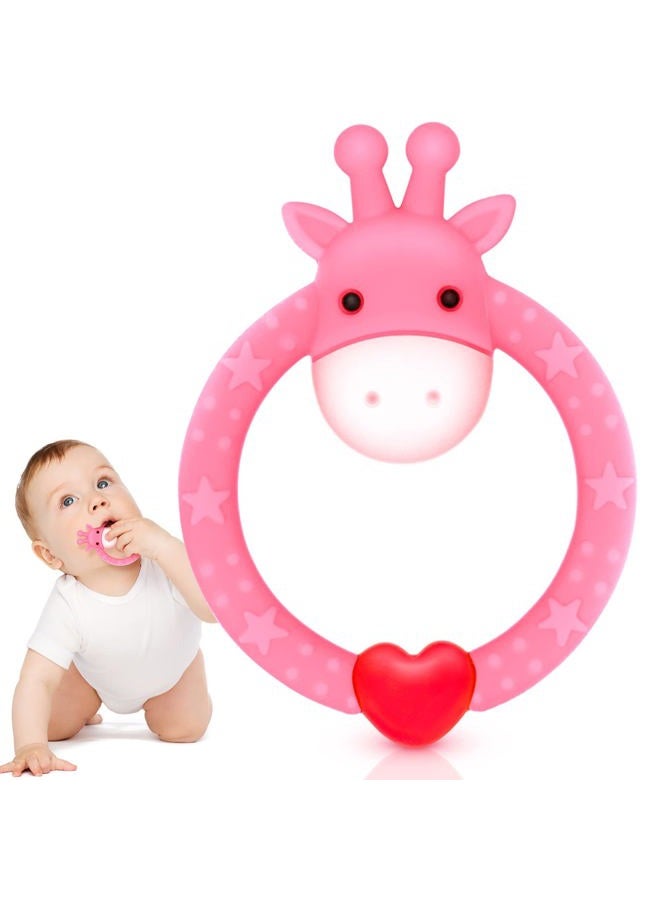 SHARE&CARE BPA Free Silicone Giraffe Baby Teether Toy with Storage Case, for 3 Months Above Infant Sore Gums Pain Relief and Baby Shower, Baby Teething Toys (Pink) - Image 3