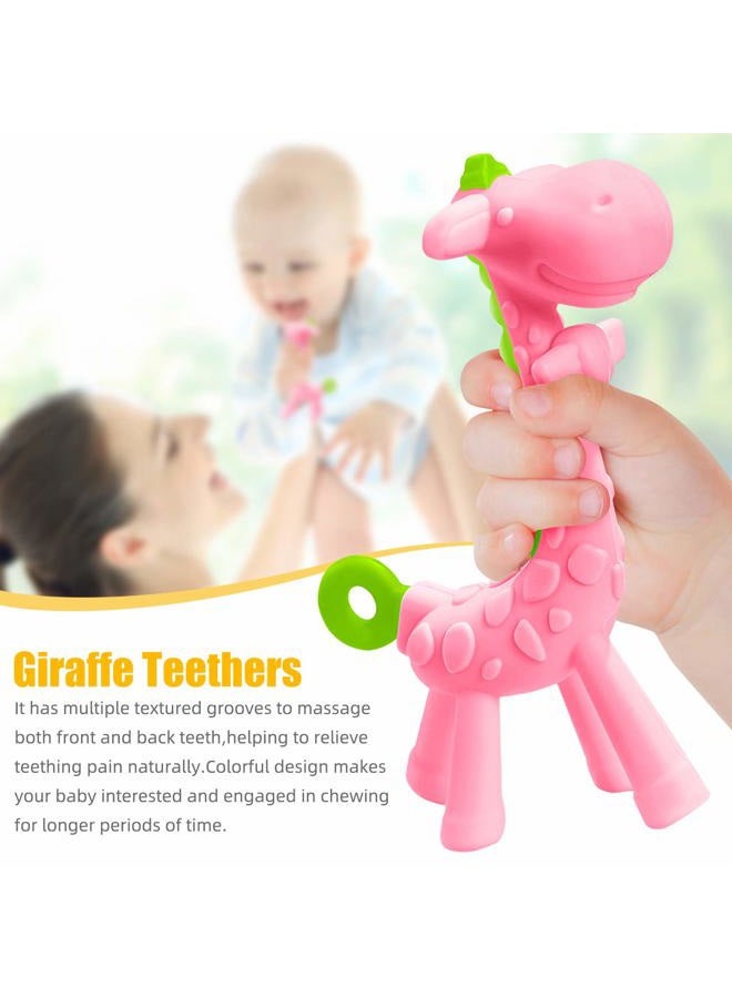SHARE&CARE BPA Free Silicone Giraffe Baby Teether Toy with Storage Case, for 3 Months Above Infant Sore Gums Pain Relief and Baby Shower, Baby Teething Toys (Pink) - Image 2