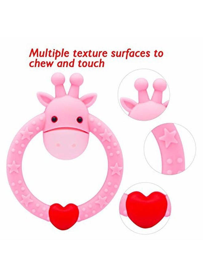 SHARE&CARE BPA Free Silicone Giraffe Baby Teether Toy with Storage Case, for 3 Months Above Infant Sore Gums Pain Relief and Baby Shower, Baby Teething Toys (Pink) - Image 5