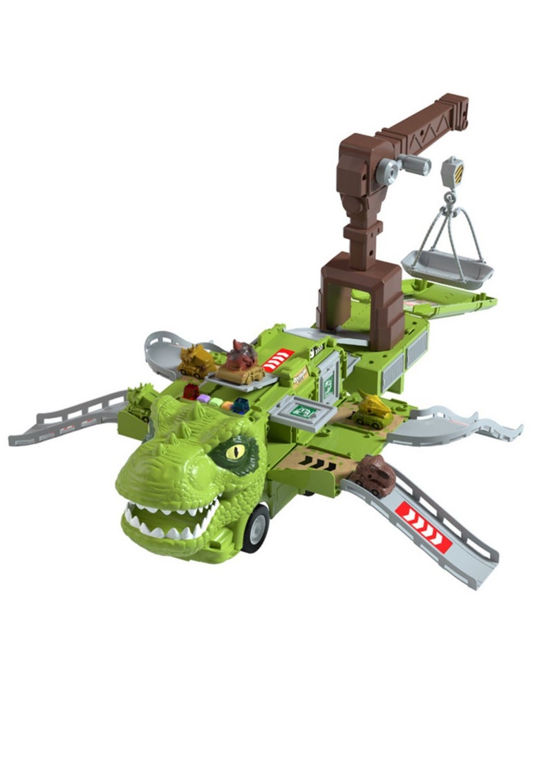 YelaJoy Dinosaur Music Lights Track, Transformable Cargo Transport Toys, Inertia Vehicle Kids Toys  - Image 1
