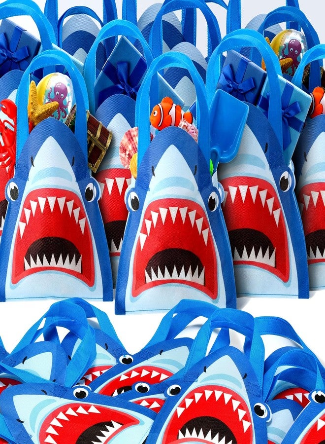 SilTriangle 24 Pcs Shark Non-woven Bag Gift Shark Shaped Party Favors with Handles Tote Treat Goodie Candy Bags for Sea Theme Party Reusable Supplies - Image 1