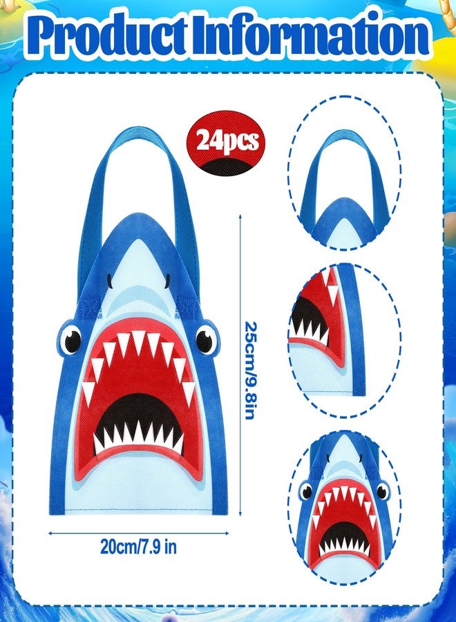 SilTriangle 24 Pcs Shark Non-woven Bag Gift Shark Shaped Party Favors with Handles Tote Treat Goodie Candy Bags for Sea Theme Party Reusable Supplies - Image 2