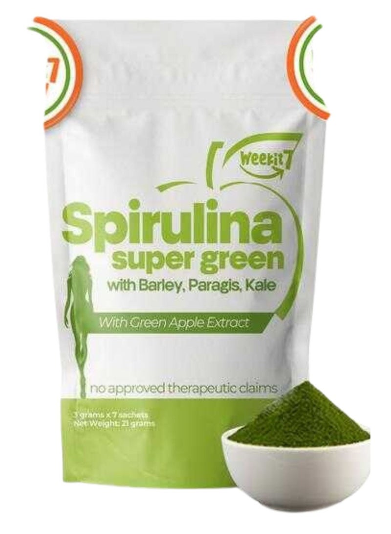Spirulina Super Green With Barley,Paragis,Kala With Green Apple Extract 7 Sachets