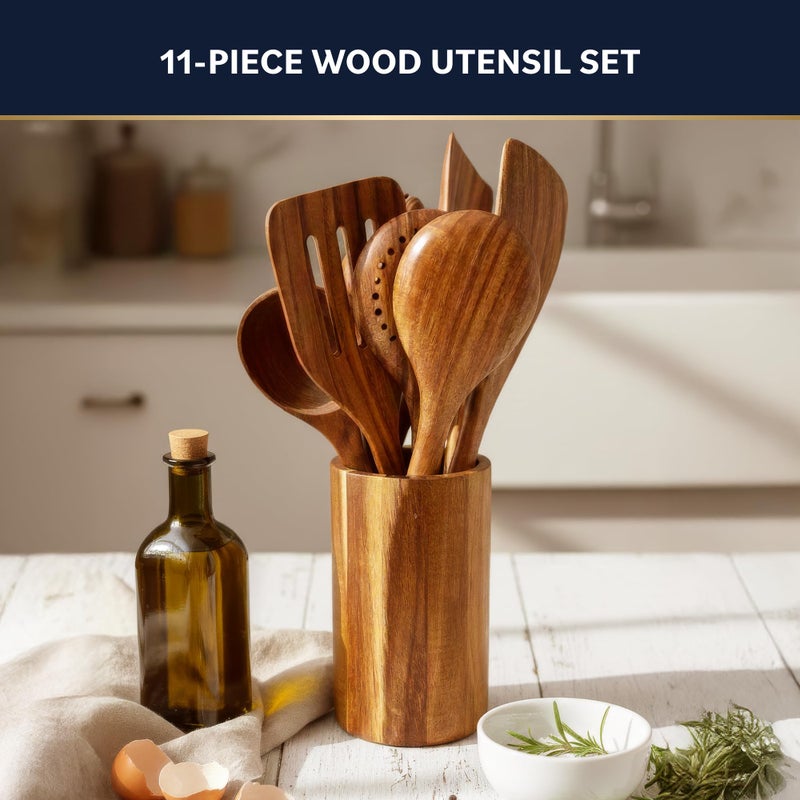 HomeHero Home Hero Wooden Utensil Set 11 Pcs â€“ Natural Teak Wooden Kitchen Utensils Set with Sturdy, Easy-to-Clean Wooden Spoons for Cooking â€“ Non-Scratch Teak Cooking Utensils (11 pcs) - Image 2