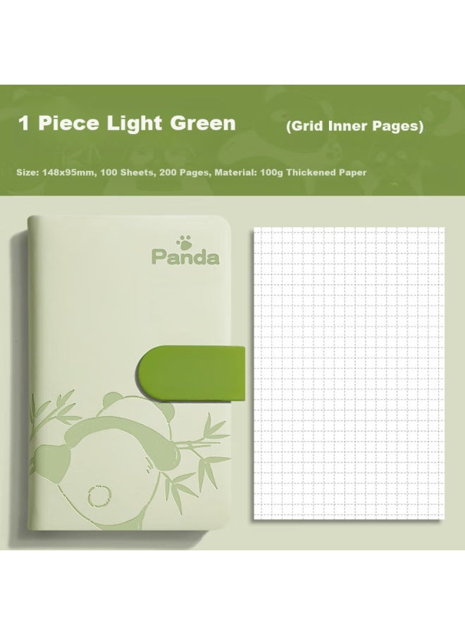 Ujia Panda Mini Notebook A6, Portable Diary, Creative Thickened Cute Cartoon Stationery, Pocket Notebook, Customizable For Businesses, Grid Light Green - Image 1