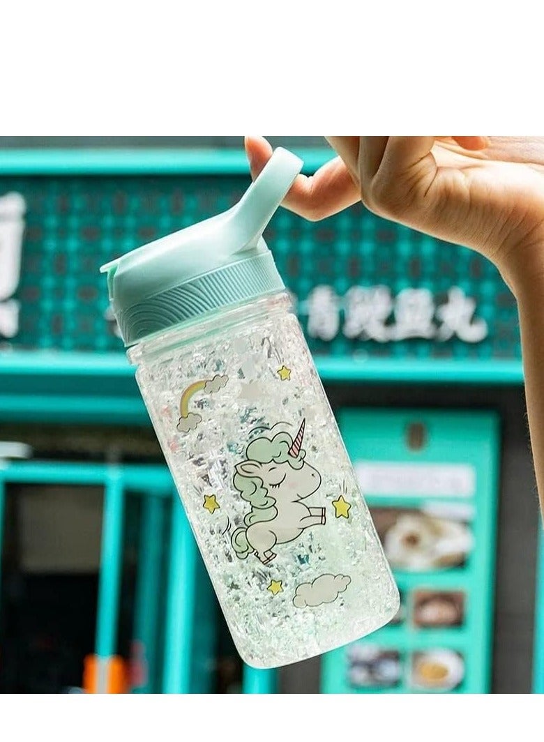 SYOSI Water Bottles for Unicorn Bottle with Straw and Safety lock 400ML/13.5oz School Kids Green - Image 2