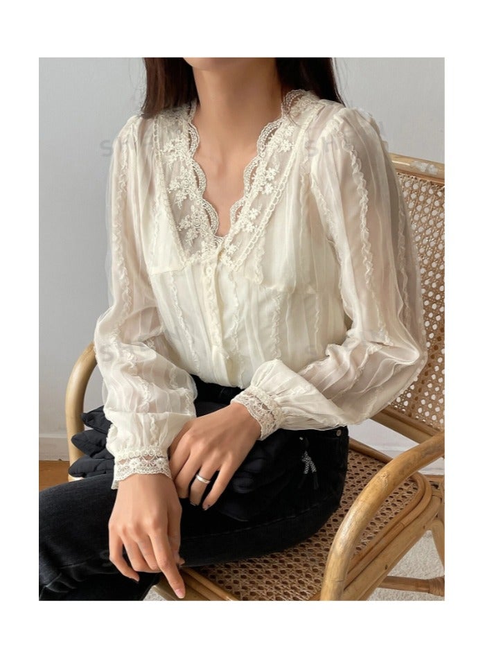 بونكا بلوزة مزينة بتطريزات تحتوي على أكمام منتفخة - Image 3