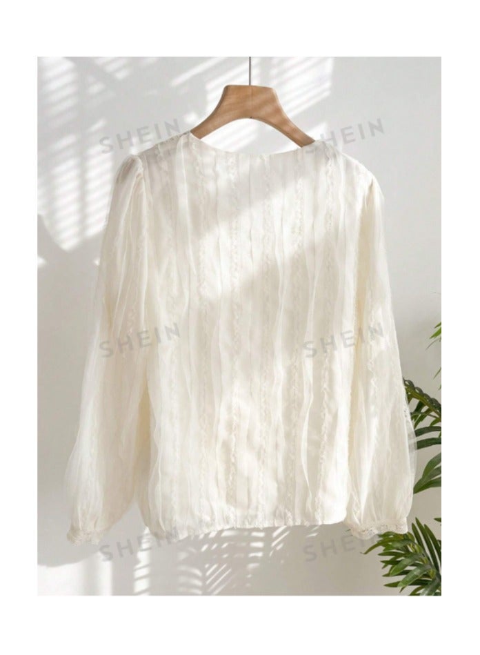 بونكا بلوزة مزينة بتطريزات تحتوي على أكمام منتفخة - Image 2