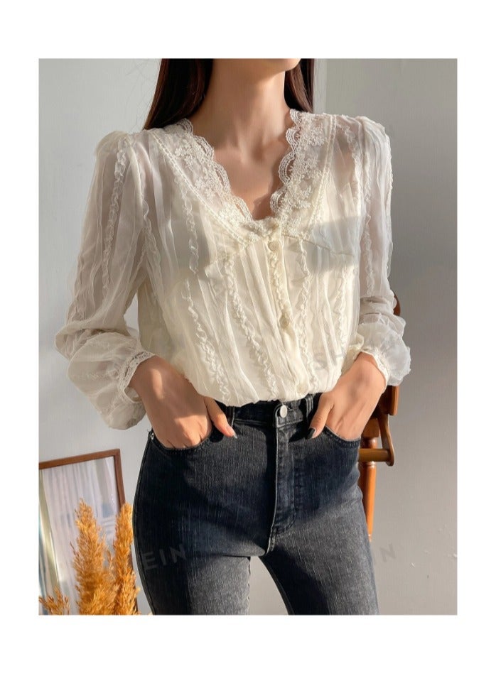 بونكا بلوزة مزينة بتطريزات تحتوي على أكمام منتفخة - Image 4