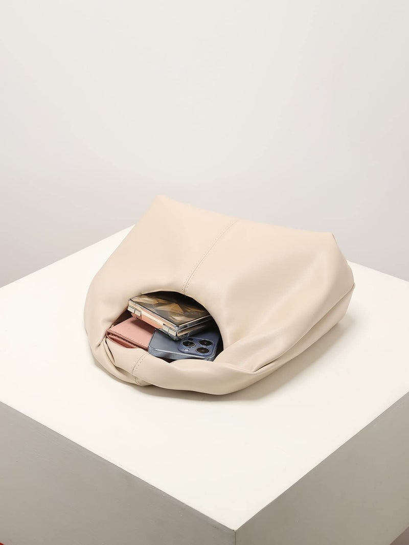 Verdusa Verdusa Women's Ruched Hobo Mini Handbag Clutch Purse Dumpling Pouch Bag Apricot one-size  - Image 2
