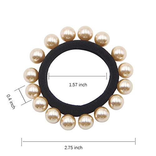 FAMEZA 10PCS Ties with Pearls, Elastic Ponytail Holders, Imitation Pearls Hair Accessories Band Wrap Around for Thick Heavy and Curly Hair, No Damage (Multi Colors) - Image 2