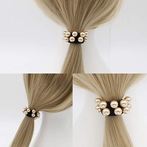 FAMEZA 10PCS Ties with Pearls, Elastic Ponytail Holders, Imitation Pearls Hair Accessories Band Wrap Around for Thick Heavy and Curly Hair, No Damage (Multi Colors) - Image 5
