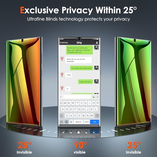 LYWHL 2 Pack for Samsung Galaxy S23 Ultra Privacy Screen Protector, Gradient Colorful Anti-Blue Light Anti-Spy Full Adhesive Flexible Film, Compatible Fingerprint Touch Sensitive 6.8” - Image 3