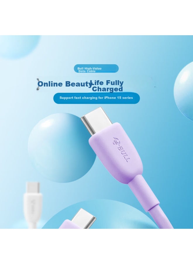 bull Ctoc/male To Male Fast Charging Data Cable, C-c 3a/60w Max/1m/compatible With Iphone 15/huawei/xiaomi/tablets/laptops, Misty Purple - Image 1