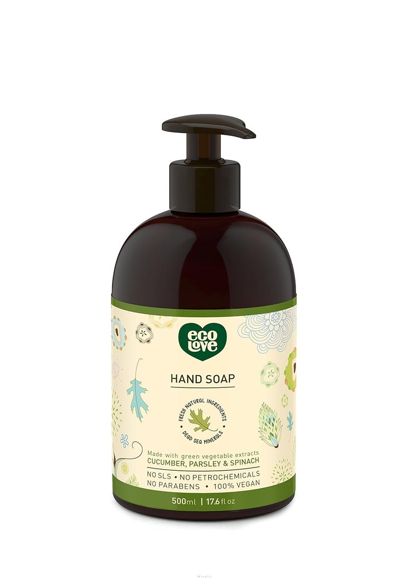 ecoLove - Natural and Organic Liquid Hand Soap - Organic Cucumber, Spinach & Parsley - No SLS or Parabens - Vegan and Cruelty-Free Hand Soap, 17.6 oz
