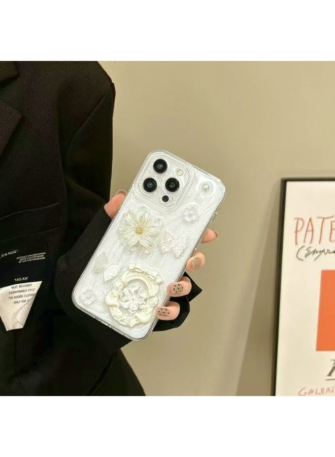 ShebSheb for iPhone 16 Pro Case Glitter Flower Case,Cute Girly 3D Flower Floral Pearl Bling Sparkle Soft Silicone Aesthetic Women Girls Phone Cover - Image 3