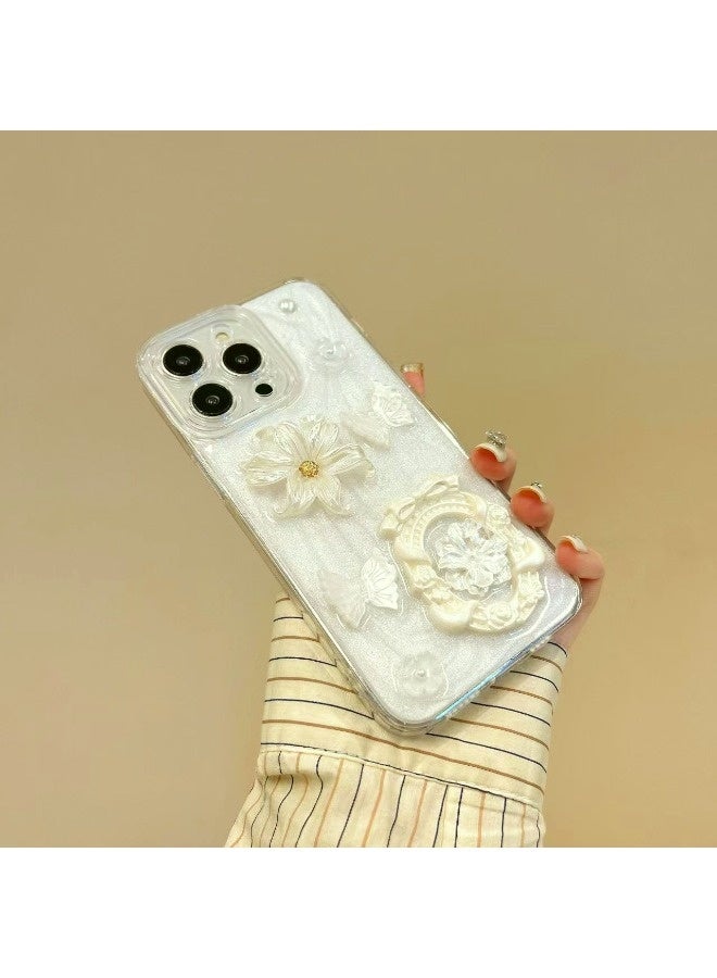 ShebSheb for iPhone 16 Pro Case Glitter Flower Case,Cute Girly 3D Flower Floral Pearl Bling Sparkle Soft Silicone Aesthetic Women Girls Phone Cover - Image 5