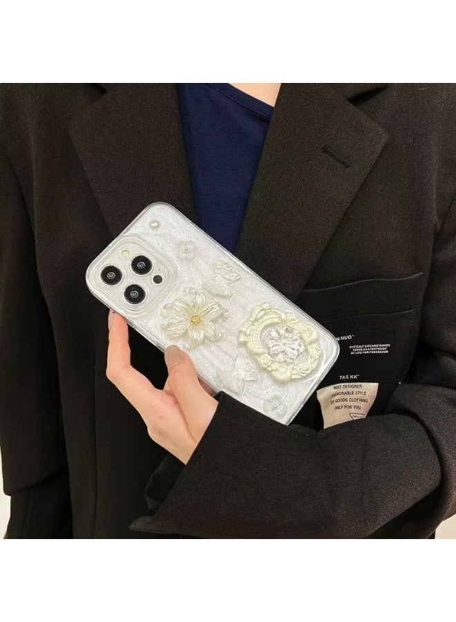 ShebSheb for iPhone 16 Pro Case Glitter Flower Case,Cute Girly 3D Flower Floral Pearl Bling Sparkle Soft Silicone Aesthetic Women Girls Phone Cover - Image 4