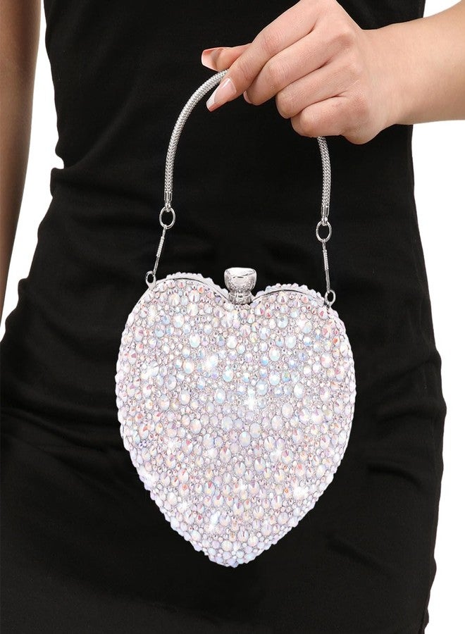 Naimo Womens Heart Bag Rhinestone Evening Bag Handbag Purse for Wedding Cocktail Party - Image 3