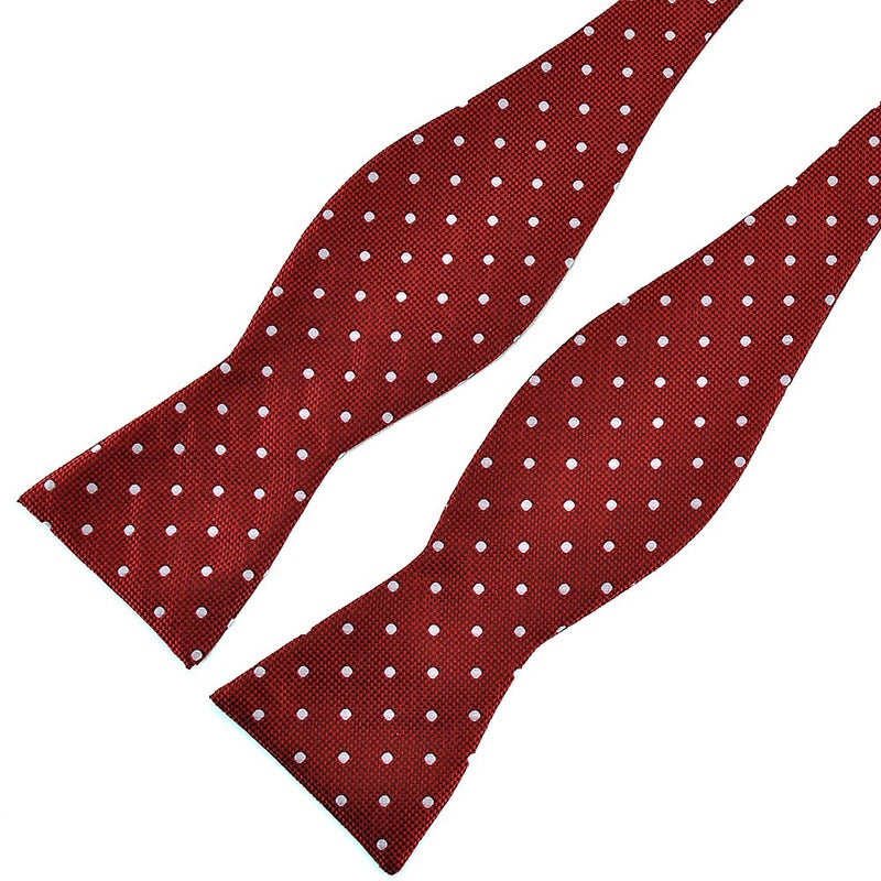 PenSee Mens Self Bow Tie Red and White Polka Dot Jacquard Woven Silk Bow Ties - Image 3