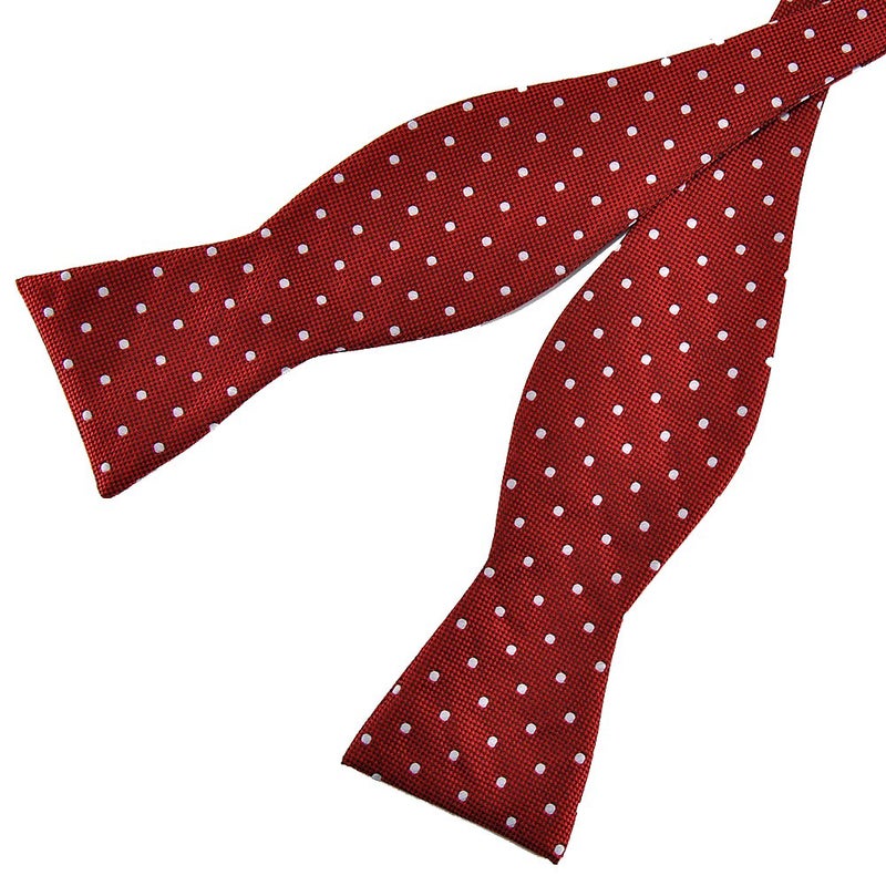 PenSee Mens Self Bow Tie Red and White Polka Dot Jacquard Woven Silk Bow Ties - Image 2