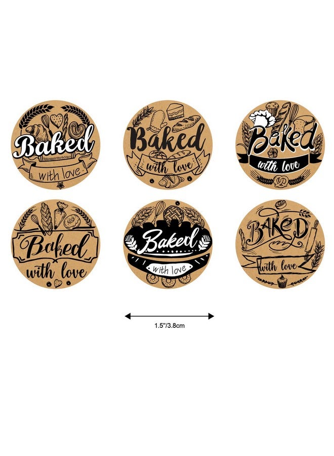 Cualfec 600 Baked With Love Stickers 1.5" Round Natural Kraft 6 Unique Design Perfect For Baked Goods Packing And Wrapping, Add Unique Touch To Your Business And Homemade Cookies - Image 3