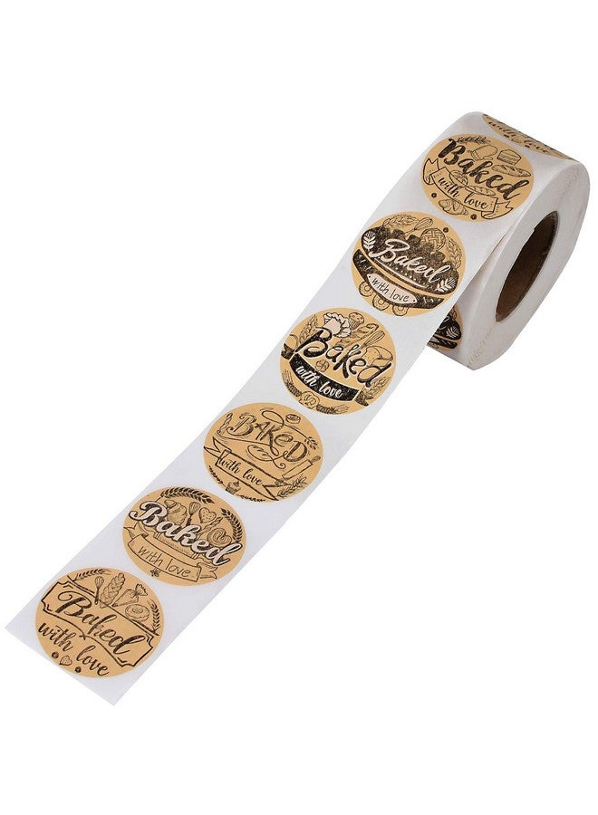 Cualfec 600 Baked With Love Stickers 1.5" Round Natural Kraft 6 Unique Design Perfect For Baked Goods Packing And Wrapping, Add Unique Touch To Your Business And Homemade Cookies - Image 2