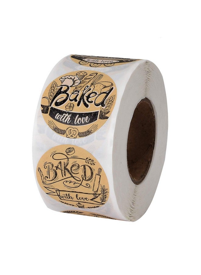 Cualfec 600 Baked With Love Stickers 1.5" Round Natural Kraft 6 Unique Design Perfect For Baked Goods Packing And Wrapping, Add Unique Touch To Your Business And Homemade Cookies - Image 1