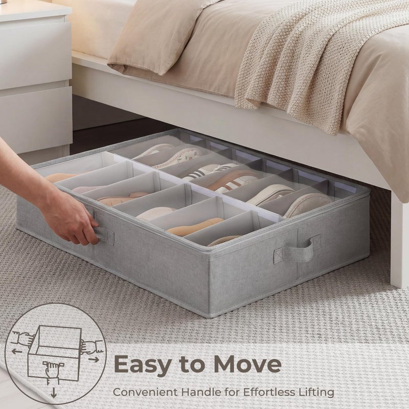 StorageWorks Shoe Organizer for Closet, Fits up to 24 Pairs, 2-Pack Ultra-thick Fabric Under Bed Shoe Storage Containers with Bottom Support and Adjustable Dividers, Grey - Image 5