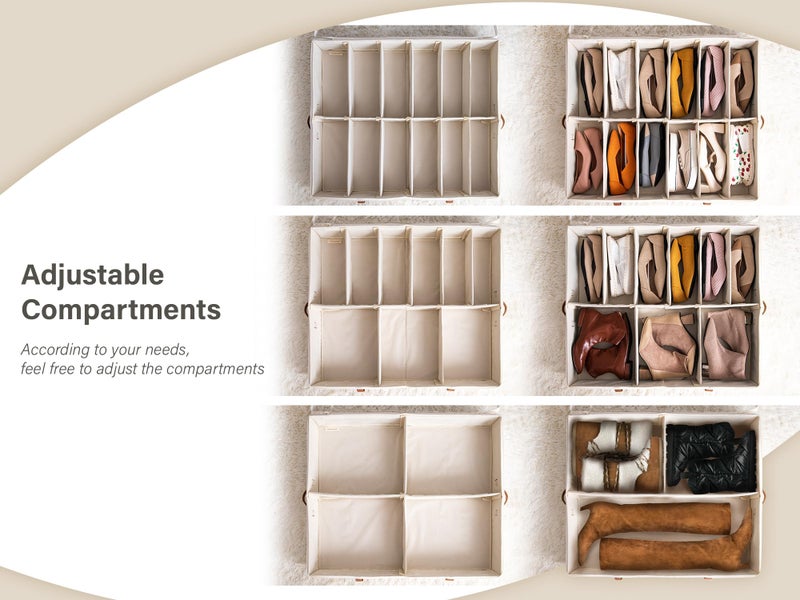 StorageWorks Shoe Organizer for Closet, Fits up to 24 Pairs, 2-Pack Ultra-thick Fabric Under Bed Shoe Storage Containers with Bottom Support and Adjustable Dividers, Grey - Image 2