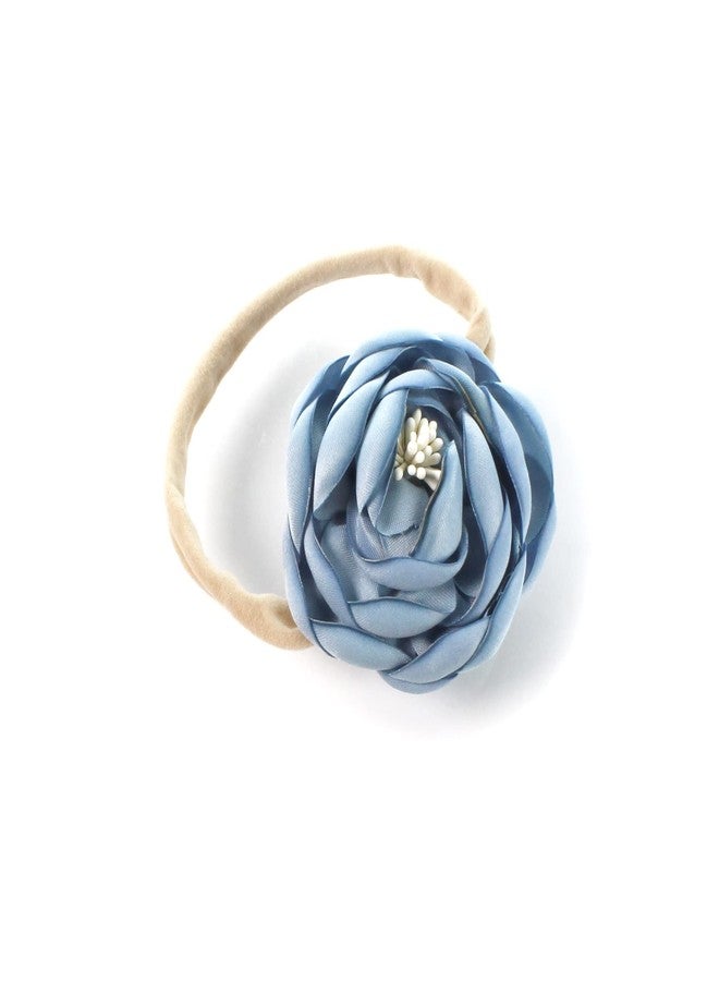 My Lello Baby Girl Ranunculus Flower Stretchy Nylon Elastic Headbands Set 2pcs - Small - Dusty Rose/Dusty Blue - Image 2