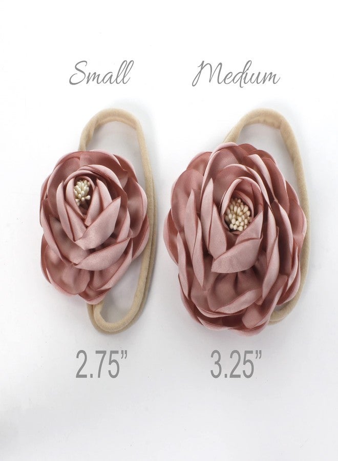 My Lello Baby Girl Ranunculus Flower Stretchy Nylon Elastic Headbands Set 2pcs - Small - Dusty Rose/Dusty Blue - Image 4